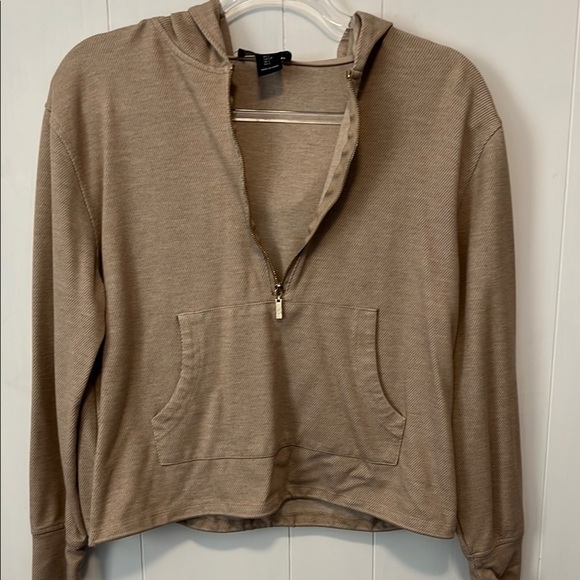Rachel Zoe Crop Tan Half-Zip Hoodie Sweater - Picture 4 of 7